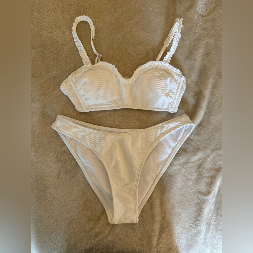 White Textured Ruffle Bikini